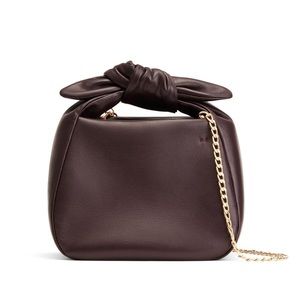 Cuyana Mini Bow Bag in Bordeaux leather with gold chain